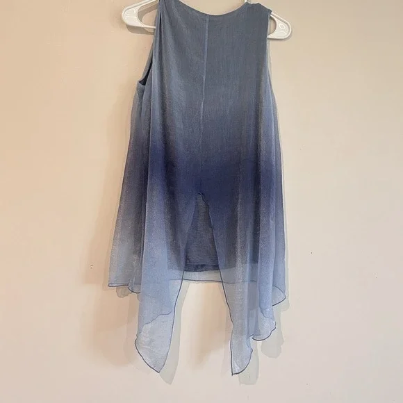 Blue Fairy Sheer Sleeveless Blouse Sz S Asymmetrical Hem Overlay Embroidered - Picture 5 of 12